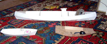 cardboard models of boats I made before deciding on a Skerry