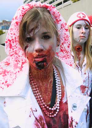 Toronto Zombie walk, woman with bloody face