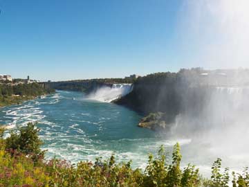 American Side of Niagara Falls has 2 falls including Bridal Veil on right.