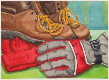second painting of boots and gloves