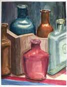 watercolour of glass bottles, link to week 6 to 10 of my course.